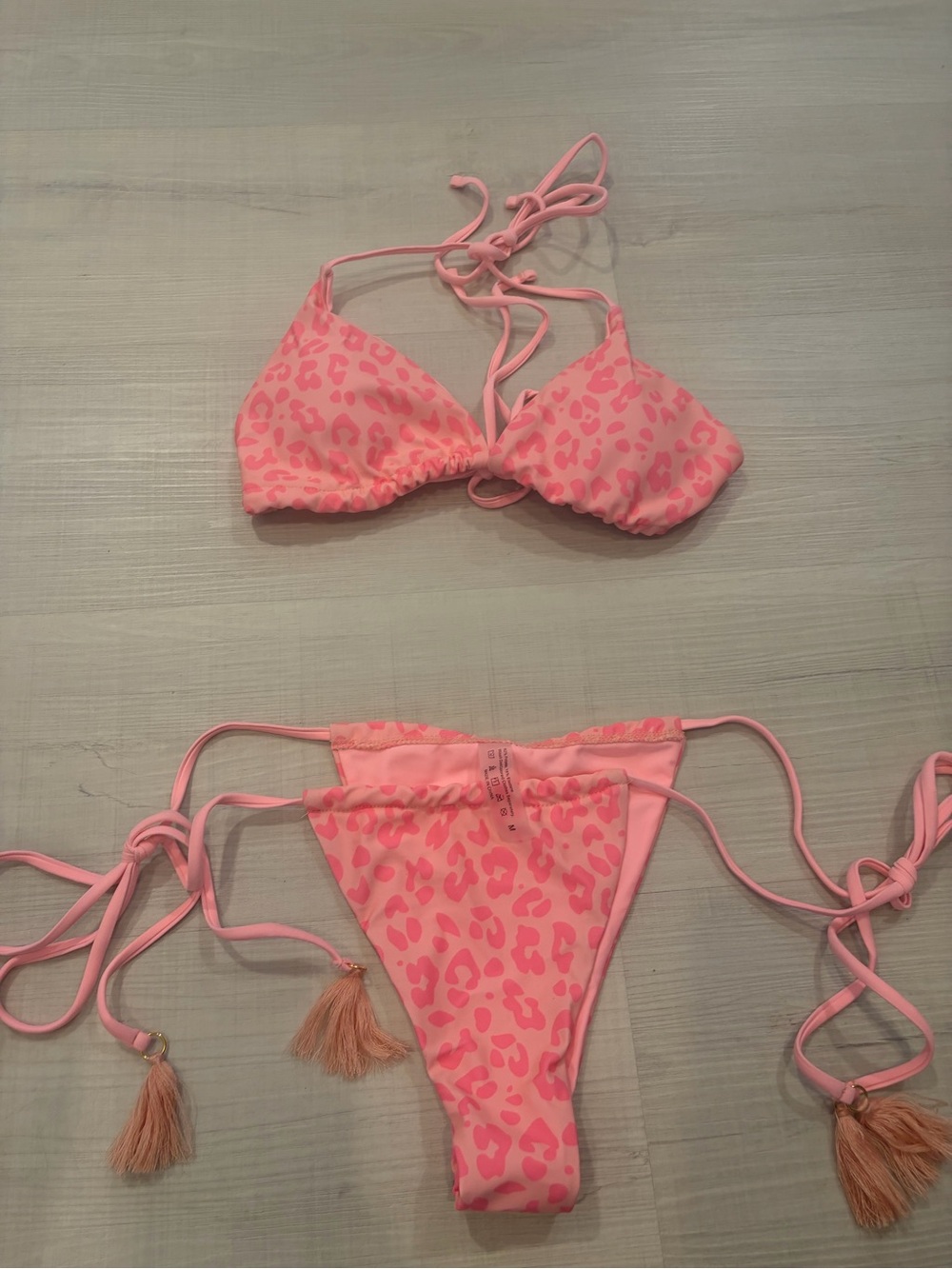 Pink Leopard Print String Bikini Swim Set